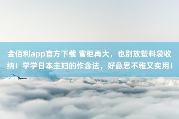 金佰利app官方下载 雪柜再大，也别放塑料袋收纳！学学日本主妇的作念法，好意思不雅又实用！