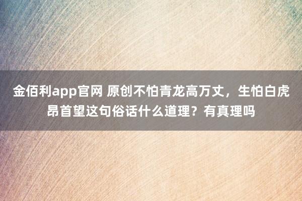 金佰利app官网 原创不怕青龙高万丈，生怕白虎昂首望这句俗话什么道理？有真理吗